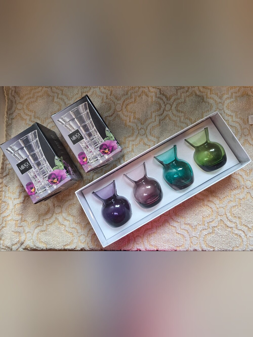 Mikasa Colored Glass Bud Vase Set - Purple, Plum, Teal & Green